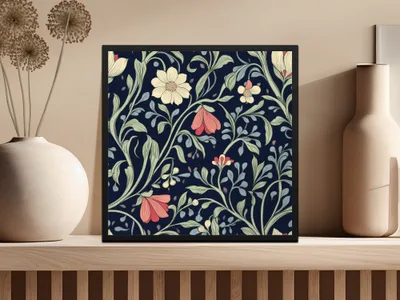 William Morris Seamless Pattern Navy Green Coral Digital - Moore and Mountain