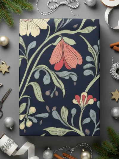 William Morris Seamless Pattern Navy Green Coral Digital - Moore and Mountain