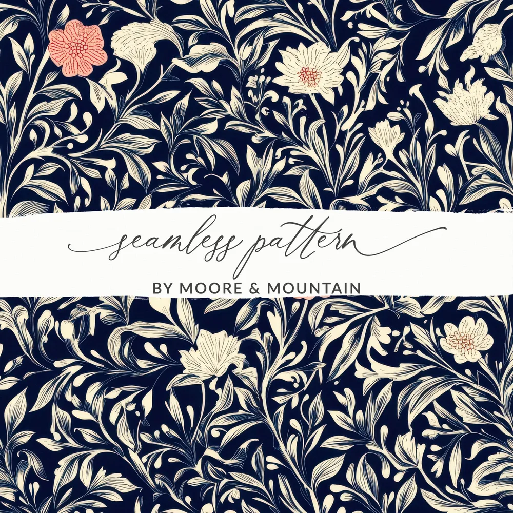 William Morris Strawberry Thief Pattern Blue White Coral Digital - Moore and Mountain