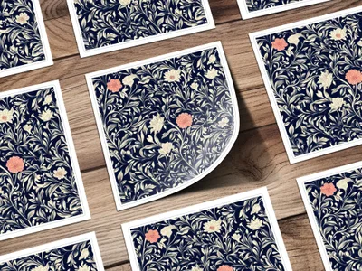 William Morris Strawberry Thief Pattern Blue White Coral Digital - Moore and Mountain