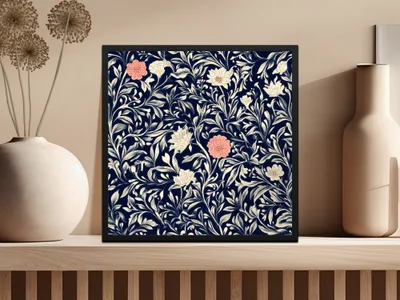 William Morris Strawberry Thief Pattern Blue White Coral Digital - Moore and Mountain