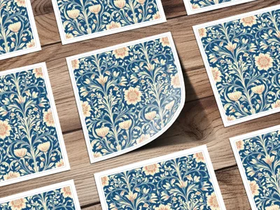 William Morris Vines Background Blue Beige Coral Digital - Moore and Mountain