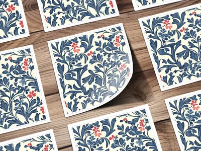 William Morris Vines Background Blue Red and Beige Digital - Moore and Mountain