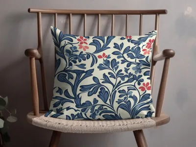 William Morris Vines Background Blue Red and Beige Digital - Moore and Mountain