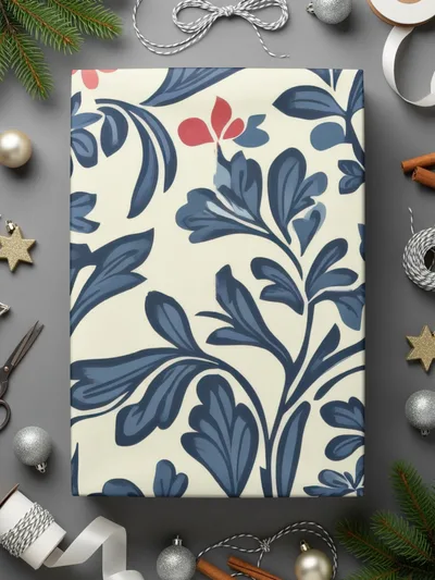 William Morris Vines Background Blue Red and Beige Digital - Moore and Mountain