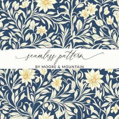 William Morris Vines Background Navy Blue Yellow Digital