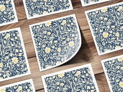 William Morris Vines Background Navy Blue Yellow Digital - Moore and Mountain