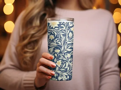William Morris Vines Background Navy Blue Yellow Digital - Moore and Mountain