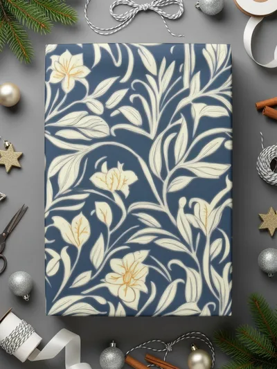 William Morris Vines Background Navy Blue Yellow Digital - Moore and Mountain