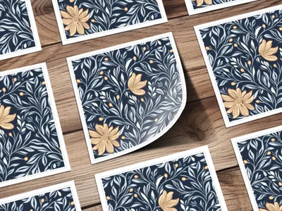 William Morris Vines Background Navy Yellow Digital - Moore and Mountain