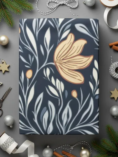 William Morris Vines Background Navy Yellow Digital - Moore and Mountain