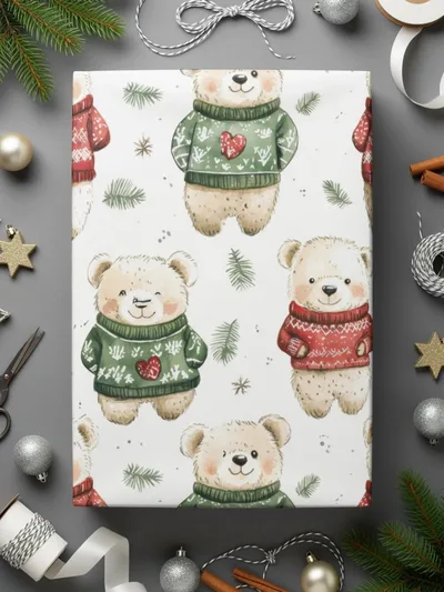 Winter Bear Seamless Pattern, Christmas Digital Paper, Holiday Bears, Cute Animal Print, Festive Fabric Design, JPEG Files, Digital - Moore and Mountain