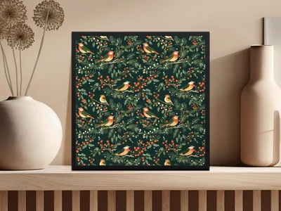 Winter Bird Seamless Pattern, Digital Paper, Christmas Design, Holiday Fabric Design, Seamless JPEG, 12x12 inches Digital Download - Moore and Mountain
