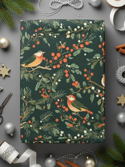 Winter Bird Seamless Pattern, Digital Paper, Christmas Design, Holiday Fabric Design, Seamless JPEG, 12x12 inches Digital Download - Moore and Mountain