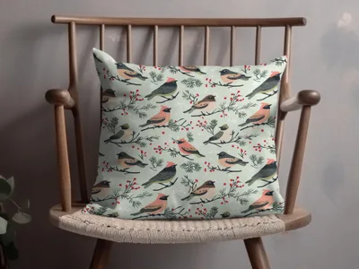 Beautiful Birds and Berries Patterned Cushion Pillow