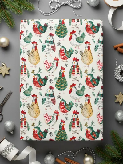 Winter Chickens Pattern Farm Animal Themed Christmas Digital - Moore and Mountain