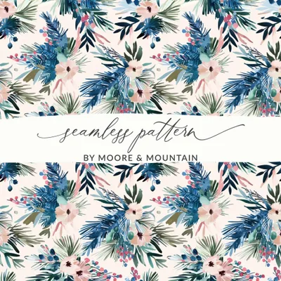 Winter Floral Digital Pattern, Christmas Blooms Seamless Design, Holiday Flower Repeat Pattern, Cozy Winter Digital Download, Scrapbooking