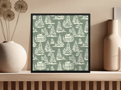 Winter Forest Digital Paper, Snowy House Seamless Pattern, Christmas Tree Digital Download, Holiday Scrapbook Paper, JPEG File, Repeat - Moore and Mountain