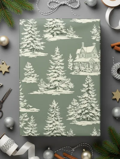 Winter Forest Digital Paper, Snowy House Seamless Pattern, Christmas Tree Digital Download, Holiday Scrapbook Paper, JPEG File, Repeat - Moore and Mountain