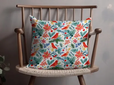 Winter Garden Birds Pine Branches Floral Pattern Digital - Moore and Mountain