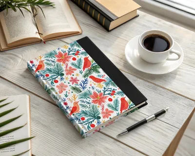 Winter Garden Birds Pine Branches Floral Pattern Digital - Moore and Mountain