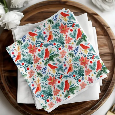 Winter Garden Birds Pine Branches Floral Pattern Digital - Moore and Mountain
