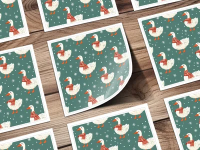 Winter Goose Digital Paper, Seamless Pattern, Snowy Teal Background, Cute Animal Print, Cozy Scarf Design, Digital Download - Moore and Mountain
