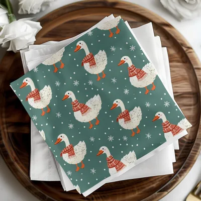 Winter Goose Digital Paper, Seamless Pattern, Snowy Teal Background, Cute Animal Print, Cozy Scarf Design, Digital Download - Moore and Mountain