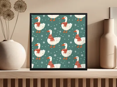 Winter Goose Digital Paper, Seamless Pattern, Snowy Teal Background, Cute Animal Print, Cozy Scarf Design, Digital Download - Moore and Mountain