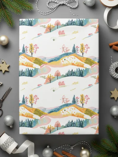Winter Landscape Seamless Pattern, Watercolor Hillside Digital Paper, Christmas Scenery Fabric Design, Surface Pattern, Digital Download - Moore and Mountain