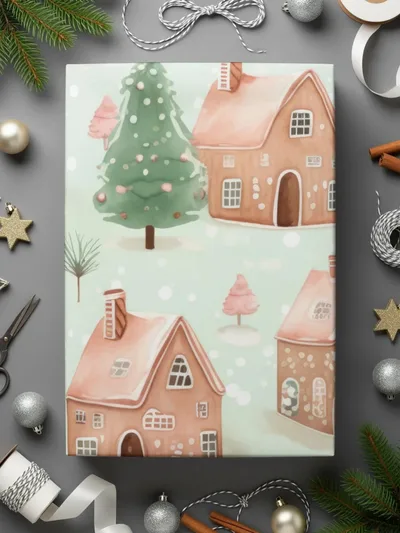 Winter Village Digital Paper, Christmas Seamless Pattern, Watercolor Gingerbread Houses, Holiday Design, Digital Download for Crafts - Moore and Mountain