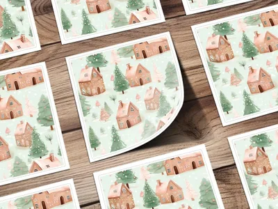 Winter Village Digital Paper, Christmas Seamless Pattern, Watercolor Gingerbread Houses, Holiday Design, Digital Download for Crafts - Moore and Mountain