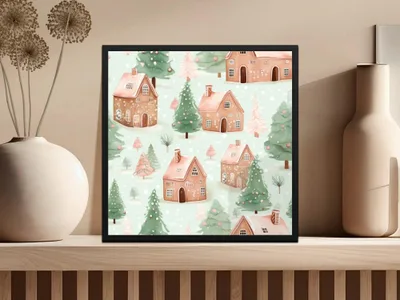 Winter Village Digital Paper, Christmas Seamless Pattern, Watercolor Gingerbread Houses, Holiday Design, Digital Download for Crafts - Moore and Mountain