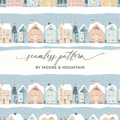 Winter Village Digital Paper, Christmas Town Seamless Pattern, Holiday Houses JPEG Pattern, Cozy Snow Town Digital Download