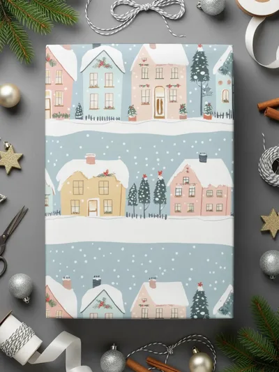 Winter Village Digital Paper, Christmas Town Seamless Pattern, Holiday Houses JPEG Pattern, Cozy Snow Town Digital Download - Moore and Mountain