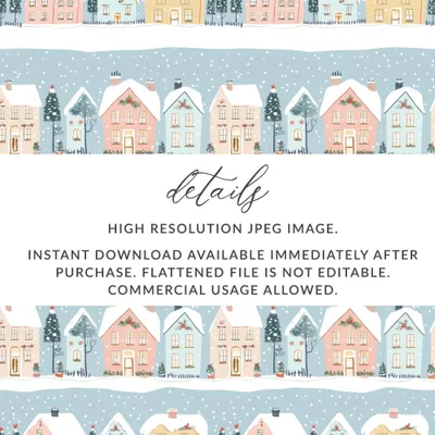 Winter Village Digital Paper, Christmas Town Seamless Pattern, Holiday Houses JPEG Pattern, Cozy Snow Town Digital Download - Moore and Mountain