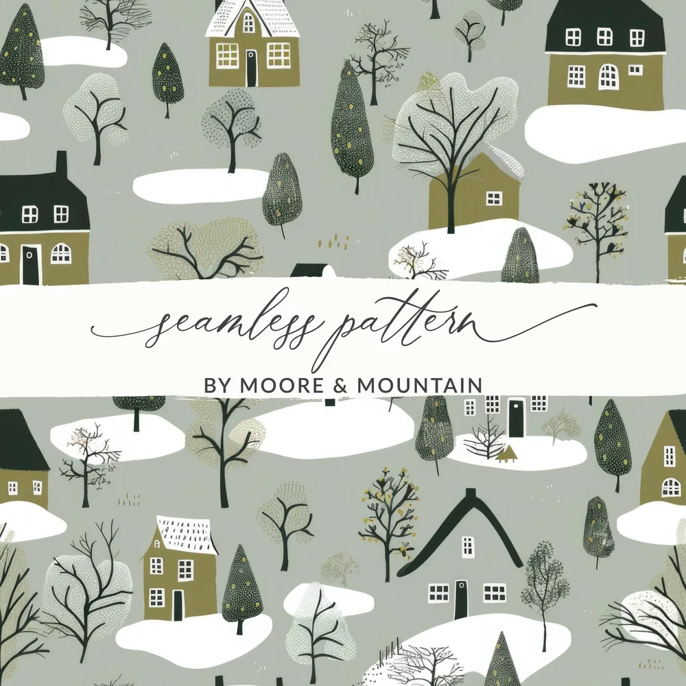 Winter Village Digital Paper, Seamless Christmas Pattern, Holiday Houses Pattern for Fabric, Cozy Town, Christmas Digital Download - Moore and Mountain