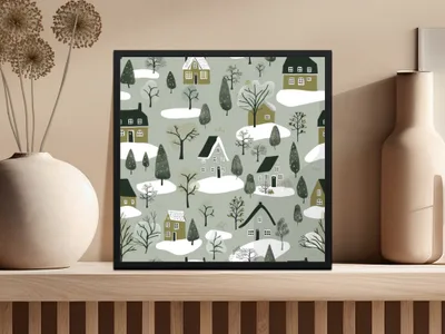 Winter Village Digital Paper, Seamless Christmas Pattern, Holiday Houses Pattern for Fabric, Cozy Town, Christmas Digital Download - Moore and Mountain