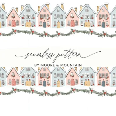 Winter Village Seamless Pattern Digital Paper, Holiday Townscape, Christmas Cottage Print, 12x12 JPEG Files, Digital Download