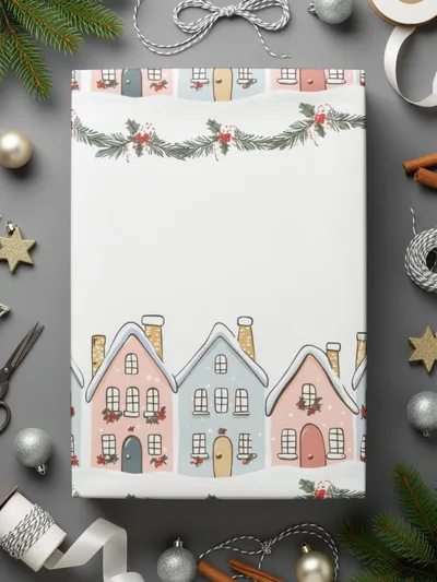 Winter Village Seamless Pattern Digital Paper, Holiday Townscape, Christmas Cottage Print, 12x12 JPEG Files, Digital Download - Moore and Mountain