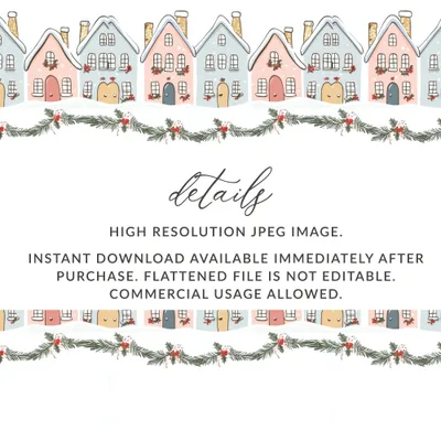 Winter Village Seamless Pattern Digital Paper, Holiday Townscape, Christmas Cottage Print, 12x12 JPEG Files, Digital Download - Moore and Mountain