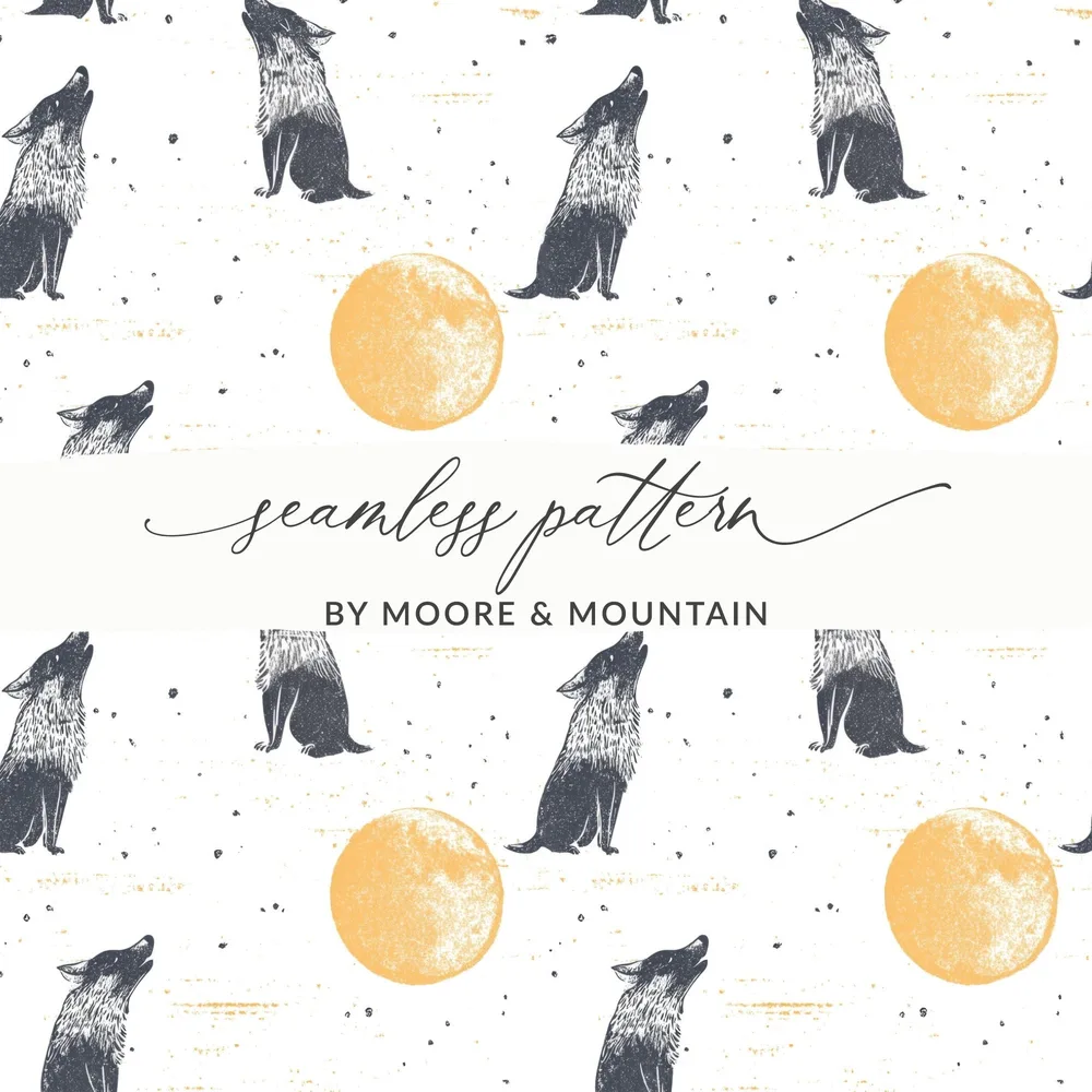 Wolf Moon Digital Paper, Seamless Pattern, JPEG, Wolf Howling, Moon, Animal Print, Fabric Design, Scrapbooking, Digital Download - Moore and Mountain