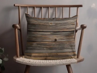 Rustic Wooden Plank Design Throw Pillow on Chair