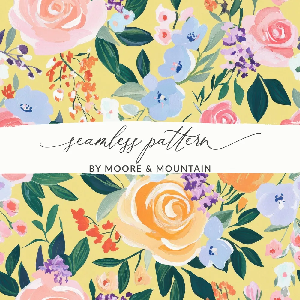 Yellow Acrylic Seamless Pattern, Abstract Floral Digital Paper, Modern Gouache Painted Background, Fine Art Floral Design, Spring Ditsy Art - Moore and Mountain