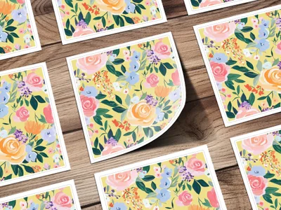 Yellow Acrylic Seamless Pattern, Abstract Floral Digital Paper, Modern Gouache Painted Background, Fine Art Floral Design, Spring Ditsy Art - Moore and Mountain