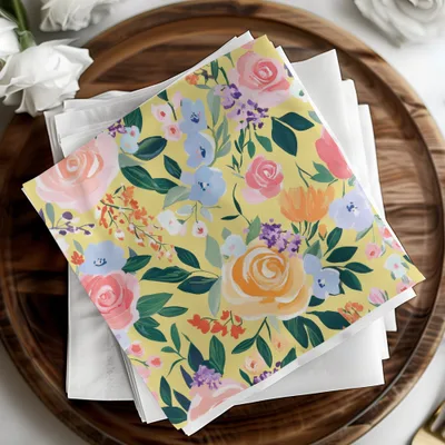 Yellow Acrylic Seamless Pattern, Abstract Floral Digital Paper, Modern Gouache Painted Background, Fine Art Floral Design, Spring Ditsy Art - Moore and Mountain