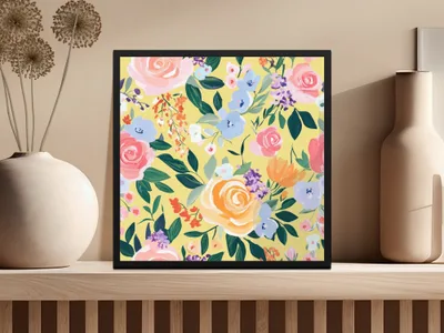 Yellow Acrylic Seamless Pattern, Abstract Floral Digital Paper, Modern Gouache Painted Background, Fine Art Floral Design, Spring Ditsy Art - Moore and Mountain