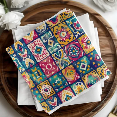 Vibrant Multicolor Mosaic Design Decorative Napkin Product