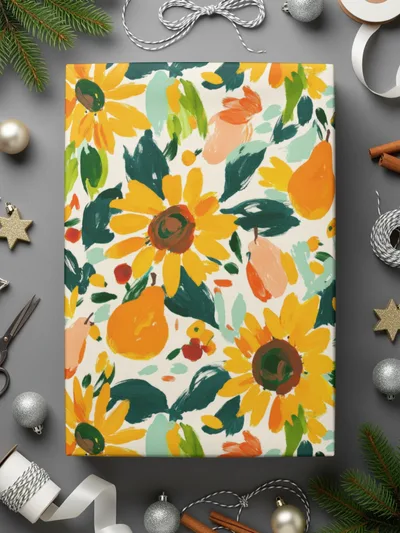 Colorful Sunflower and Pear Pattern Gift Wrap Paper