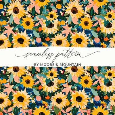 Yellow Autumn Sunflowers Seamless Floral Pattern Design